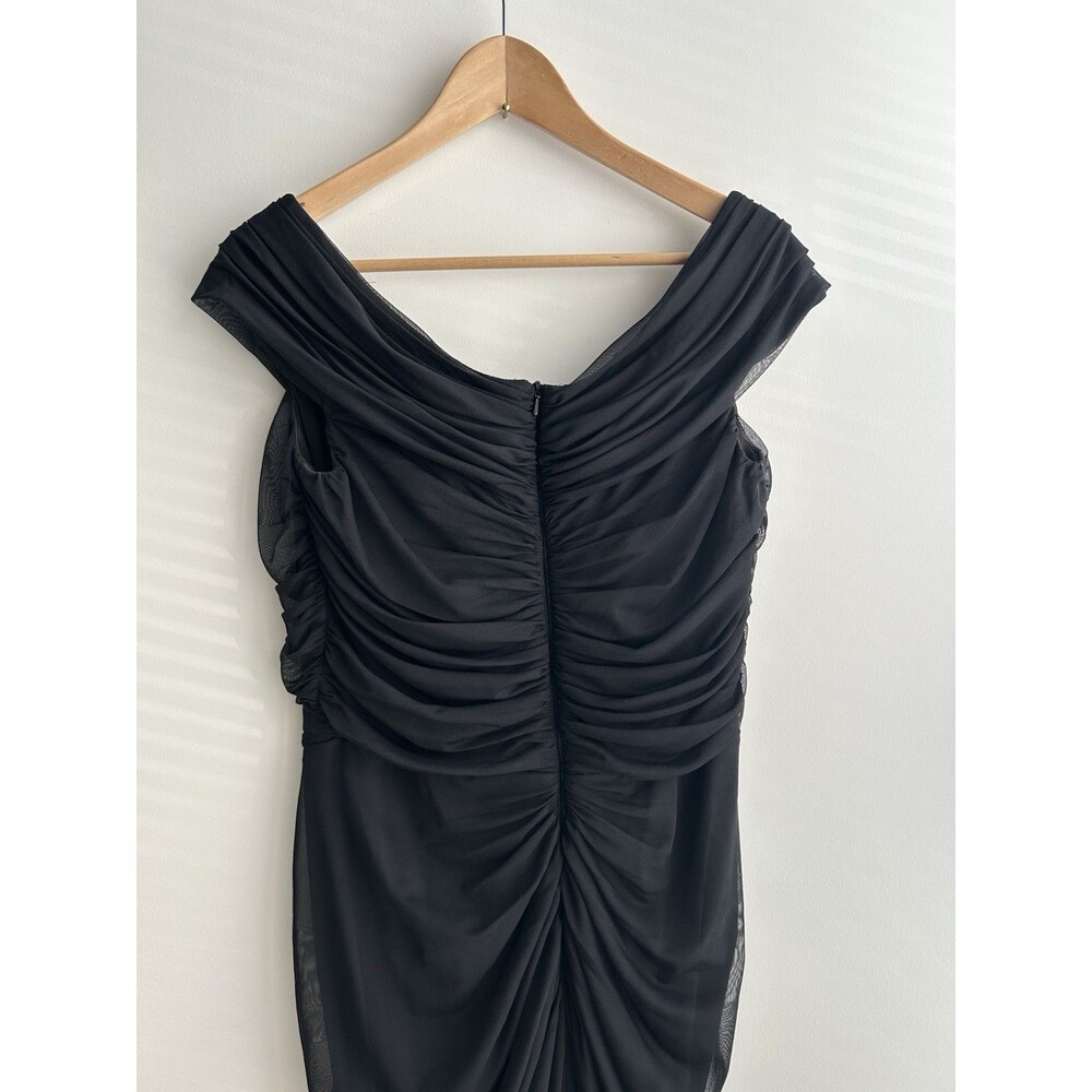 Tadashi Shoji Sz Large Black Off Shoulder Twist Mermaid Mesh Ruched Dress Gown - Picture 7 of 9